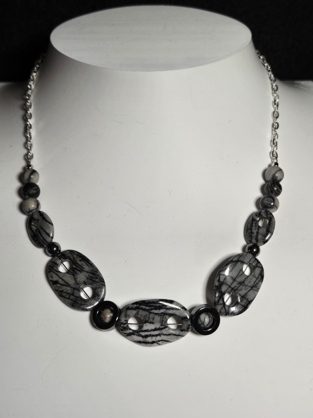 Spiderweb Jasper Mariner's Bead And Hematite Necklace, Bracelet And Earring Set